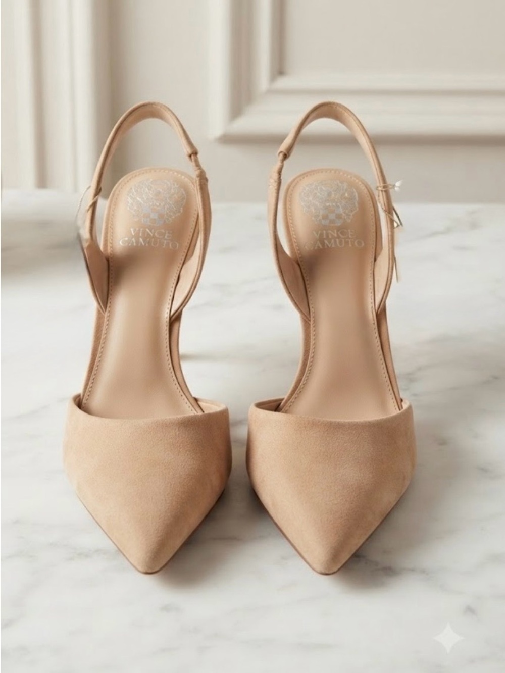 Vince Camuto Beige Pointed-Toe Slingback Heels